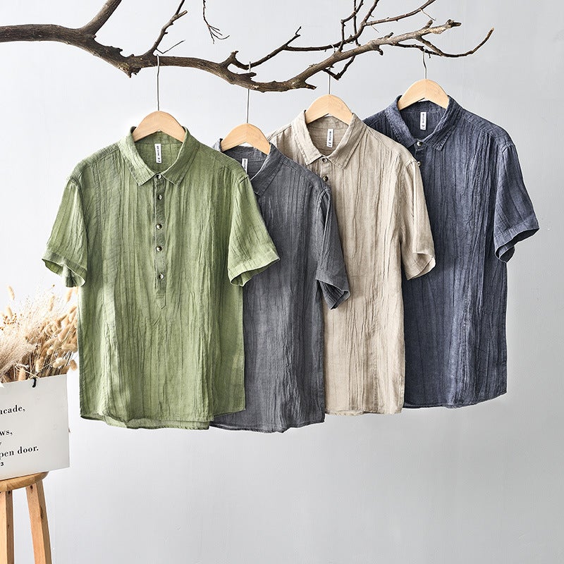 L1007 Ramie Breathable Comfortable Solid Color T-Shirt Shirt Chinese Style Retro Casual Shirt One-Piece Delivery - Image 2