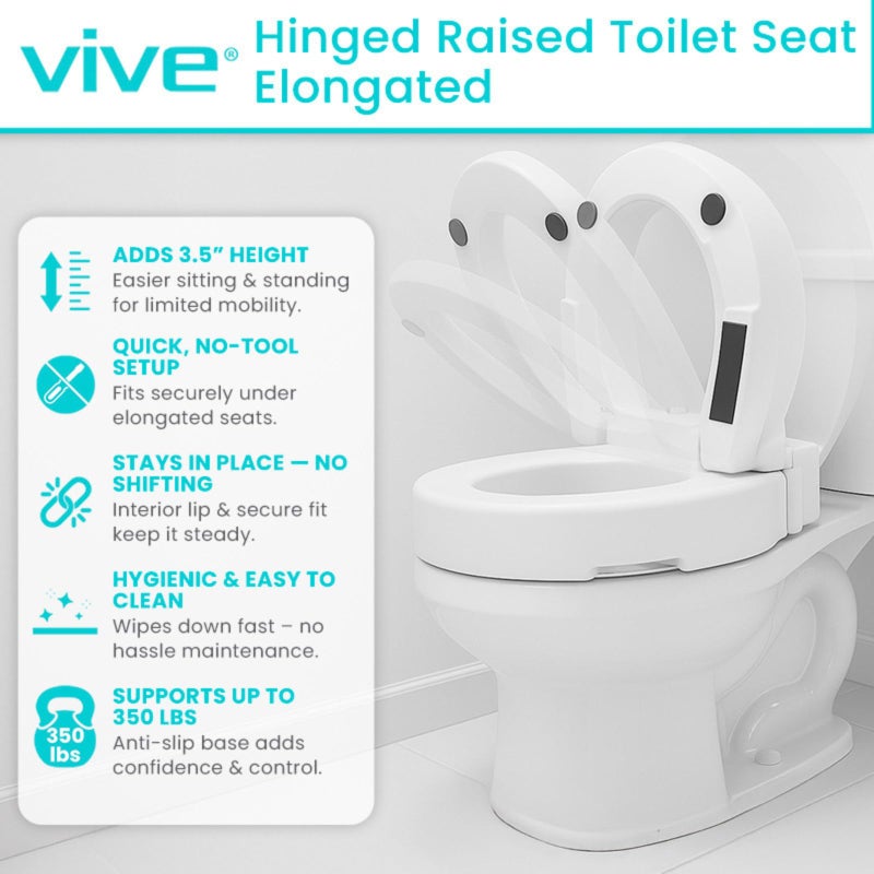 Vive Raised Toilet Seat Elongated Adds 35 Inches Elevated Toilet Seat Riser Extender for Seniors Handicap High Rise Toilet Extension for Elderly Portable Commode Toilet Booster for Adult - Image 3