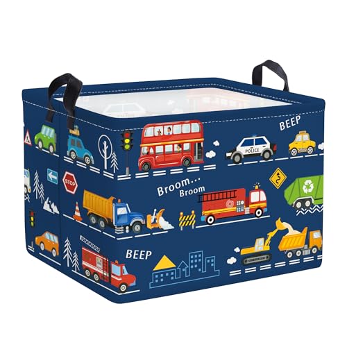 HUUMONSS Cars Laundry Hamper Cartoon Vehicle Large Storage Basket Collapsible Parents Organizer Boy Toy Clothes Bins for Bedroom Bathroom City Bus 36L - Image 1