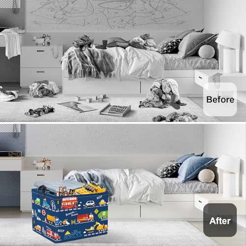 HUUMONSS Cars Laundry Hamper Cartoon Vehicle Large Storage Basket Collapsible Parents Organizer Boy Toy Clothes Bins for Bedroom Bathroom City Bus 36L - Image 3
