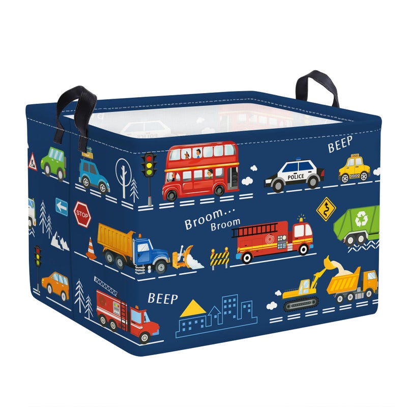 HUUMONSS Cars Laundry Hamper Cartoon Vehicle Large Storage Basket Collapsible Parents Organizer Boy Toy Clothes Bins for Bedroom Bathroom City Bus 36L - Image 2