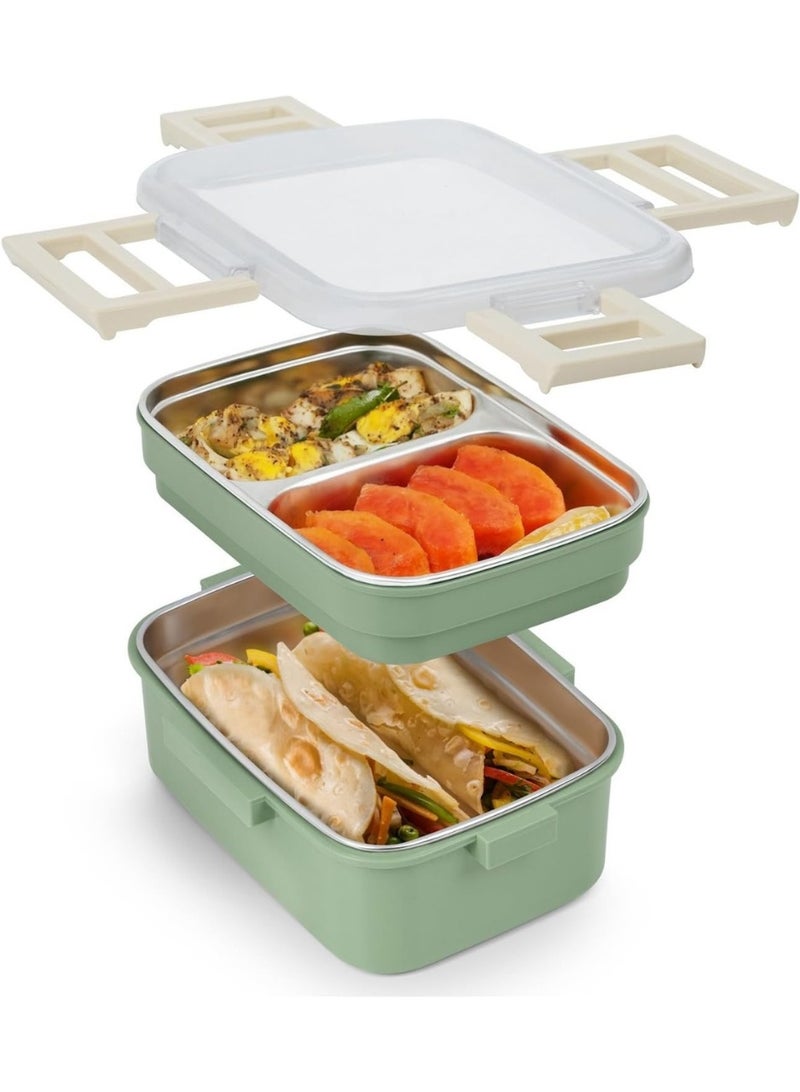 UNICORN Stainless Steel Lunch Box - Insulated Bento Box Multifunctional-Containers Lunch Box Containers with 3 Compartments & Tableware(304 stainless steel 3 compartments lunch box  (Green) 1200ml - Image 1