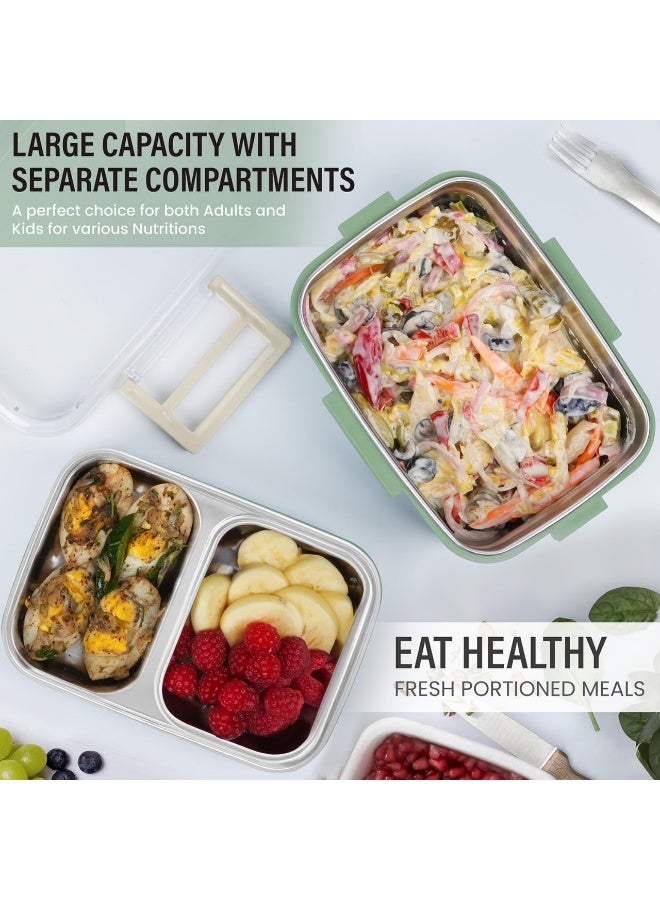 UNICORN Stainless Steel Lunch Box - Insulated Bento Box Multifunctional-Containers Lunch Box Containers with 3 Compartments & Tableware(304 stainless steel 3 compartments lunch box  (Green) 1200ml - Image 2