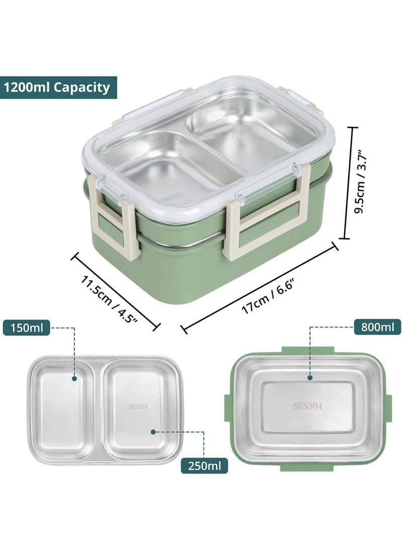 UNICORN Stainless Steel Lunch Box - Insulated Bento Box Multifunctional-Containers Lunch Box Containers with 3 Compartments & Tableware(304 stainless steel 3 compartments lunch box  (Green) 1200ml - Image 4
