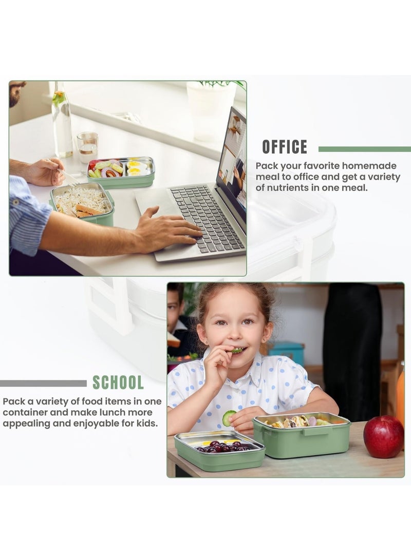 UNICORN Stainless Steel Lunch Box - Insulated Bento Box Multifunctional-Containers Lunch Box Containers with 3 Compartments & Tableware(304 stainless steel 3 compartments lunch box  (Green) 1200ml - Image 5