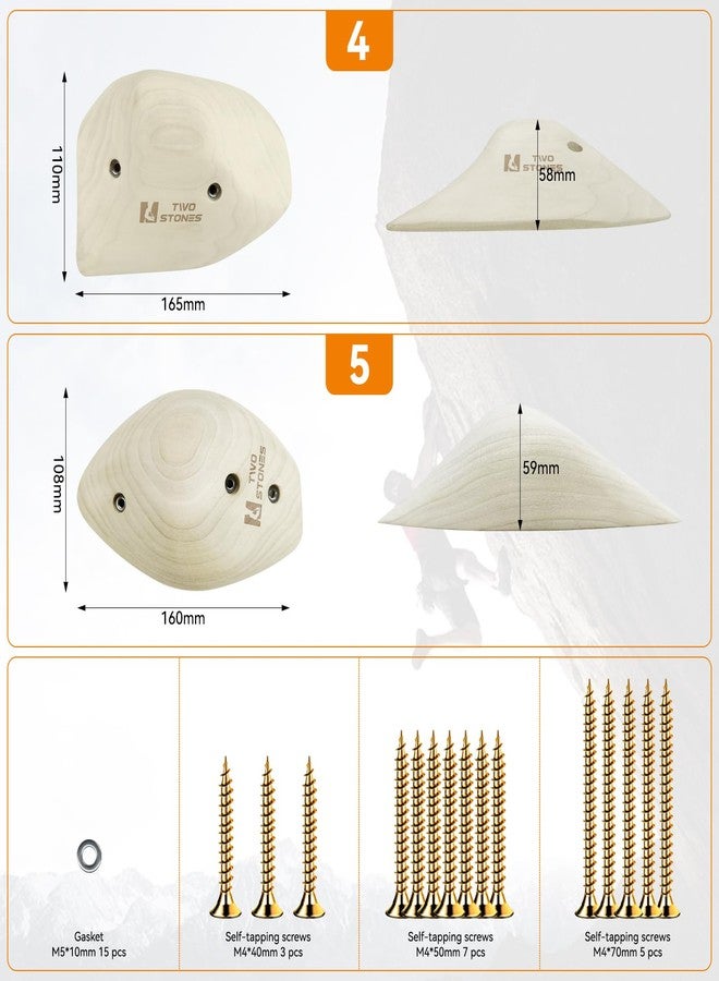 TWO STONES Wooden Rock Climbing Holds for Adults | Wood Rock Wall Climbing Holds for Gyms | Variety Screw On Climbing Hand Holds Set with Mounting Hardware - Image 3