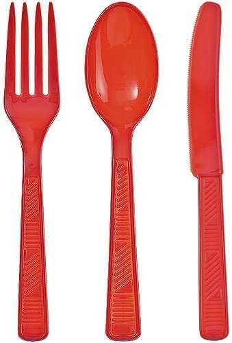 Disposable Plastic Cutlery Set  Red  Pack of 48