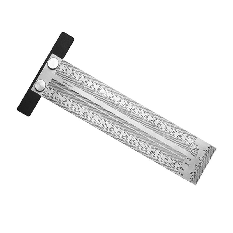 Stainless Steel 90-Degree Woodworking Ruler 200mm T-Shape Carpentry Marking Square Measuring Tool for Precision Layout and Scribing - Image 1