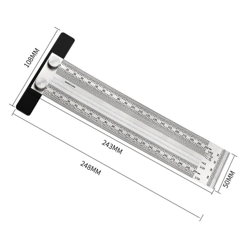 Stainless Steel 90-Degree Woodworking Ruler 200mm T-Shape Carpentry Marking Square Measuring Tool for Precision Layout and Scribing - Image 2