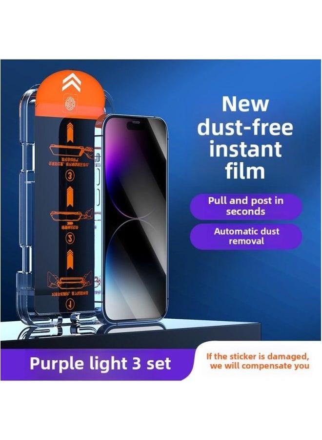 Applicable To For Iphone 15 Anti-peep Tempered Film Iphone14promax/13/12plus HD Xr/11 Dust-free Warehouse X-Colour:3 Sets Of Eye Protection Purple Light [dust-free Second Patch Box] One Pull Automatically Remove Dust-Size:For 12  - Image 1