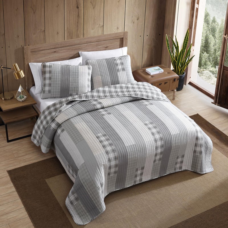 Eddie Bauer - Twin Quilt Set, Cotton Reversible Bedding with Matching Sham, Home Decor for All Seasons (Fairview Grey, Twin) - Image 2