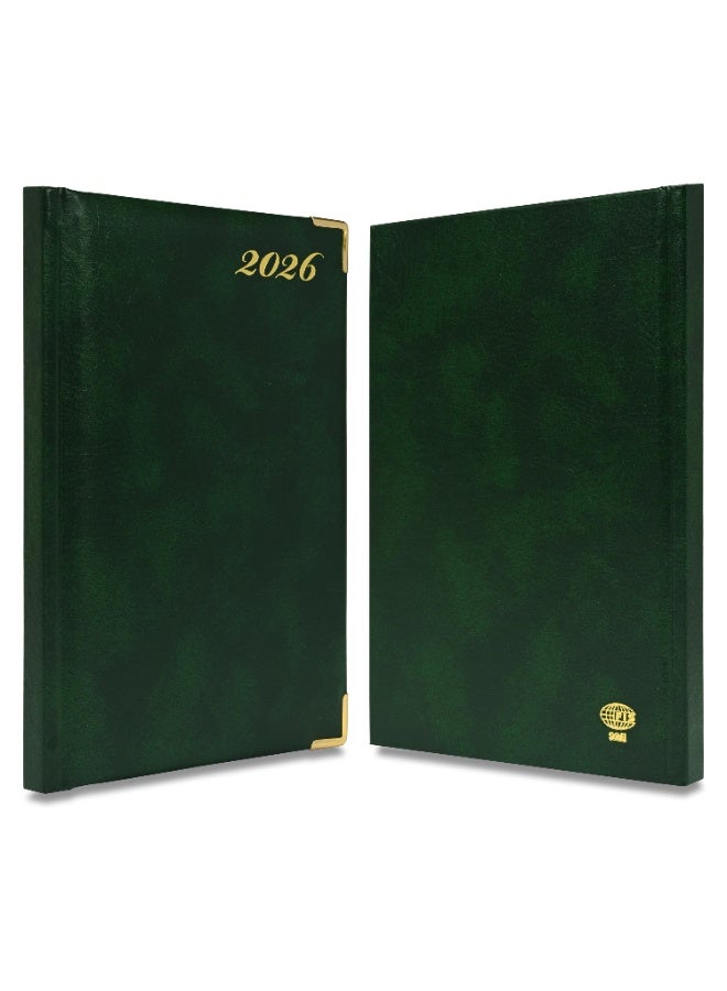 FIS 2026 Diary, A5 Size Diary(148x210mm), Hard Cover Vinyl Materials, 1 Sided Padded, Golden Corners, Saturday & Sunday Combined, English, 60gsm White Paper, Green Color-FSDI92E26GR - Image 2