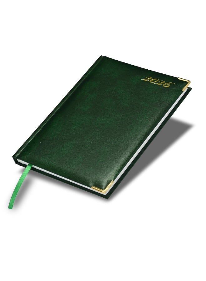 FIS 2026 Diary, A5 Size Diary(148x210mm), Hard Cover Vinyl Materials, 1 Sided Padded, Golden Corners, Saturday & Sunday Combined, English, 60gsm White Paper, Green Color-FSDI92E26GR - Image 1