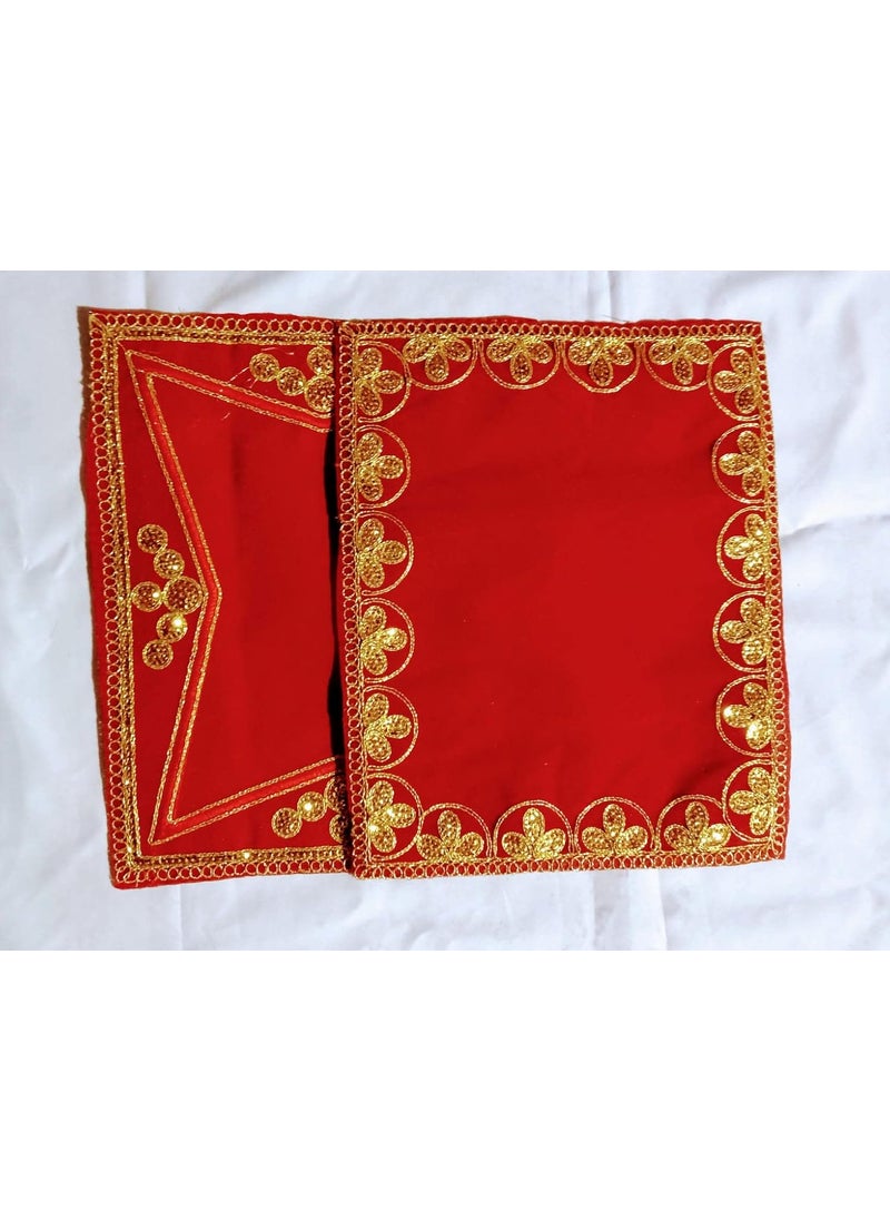 DEV POOJA STORE DEV POOJA STORE Designer Golden Lace Asan and Designer Golden Red Lace Aasan Red Asan for Puja Chowki Elegant Design Asan 10x9  - Image 2