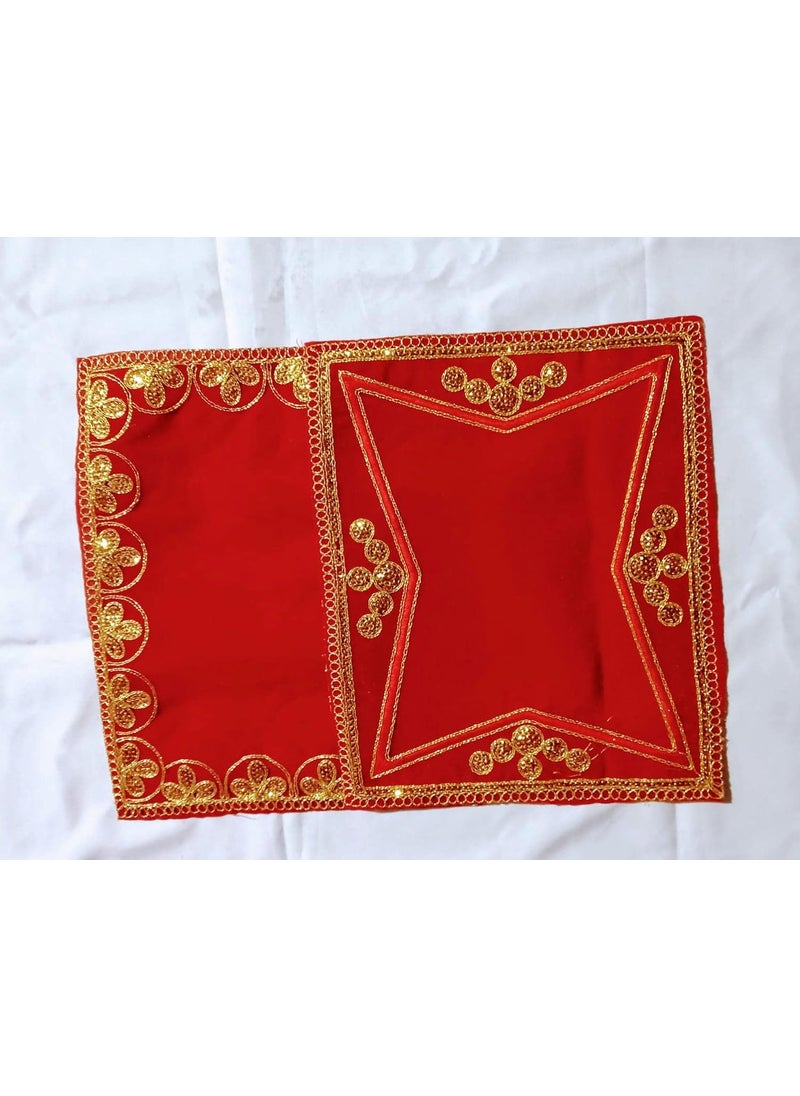 DEV POOJA STORE DEV POOJA STORE Designer Golden Lace Asan and Designer Golden Red Lace Aasan Red Asan for Puja Chowki Elegant Design Asan 10x9  - Image 3