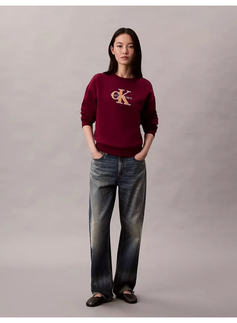 Calvin Klein Jeans Berry Glaze Fleece Foil Monologo Relaxed Sweatshirt for Women | Best Price UAE