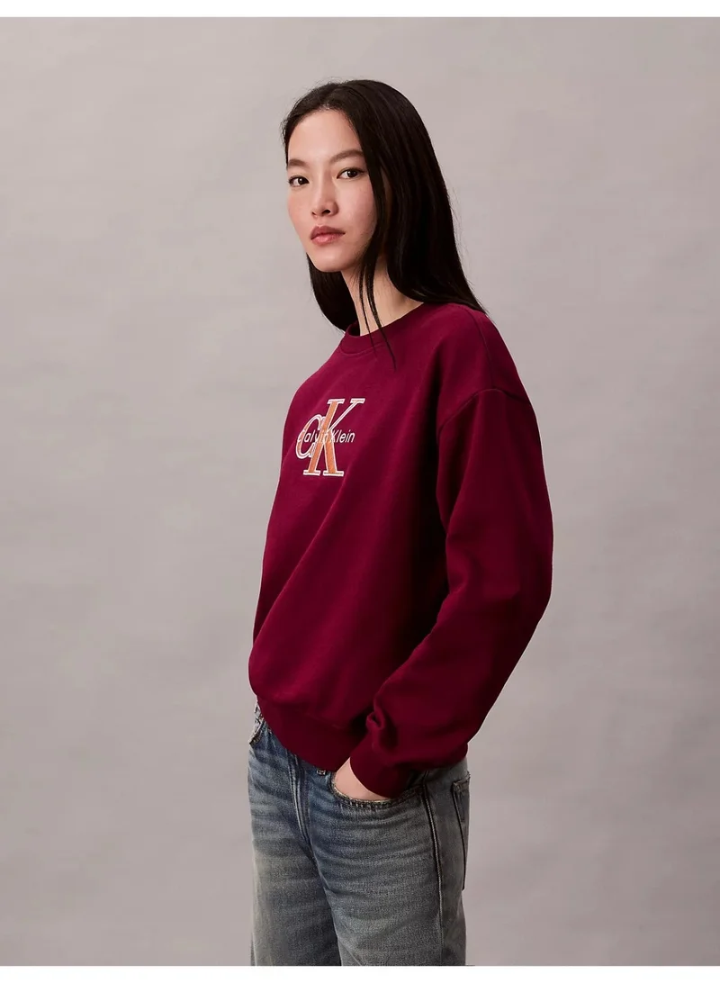 Calvin Klein Jeans Berry Glaze Fleece Foil Monologo Relaxed Sweatshirt for Women | Best Price UAE