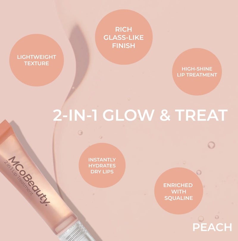 MCoBeauty - علاج الشفاه المتألق والمغذي 2 في 1 - رائحة الخوخ - زيت شفاه مرطب مع سكوالان وعبوة بكرة - لمسة لامعة نهائية - هدايا صغيرة للفتيات المراهقات - 10 مل - Image 4