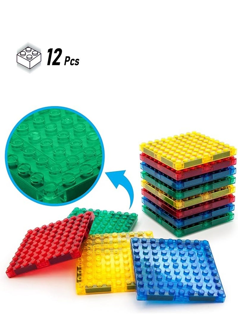 PicassoTiles 12Pcs Magnetic Brick Tiles Stem Creative Magnetic Tiles Building Block Set Building Brick Construction Toy Socket Spikes Toys Accessory Educational Imaginative Learning Kit Stacking Set  - Image 1