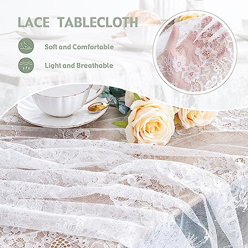 FanQiSi 60x120 Inches White Lace Tablecloth Rectangle Vintage Embroidered Lace Table Cover for Wedding Party Home Outdoor Fall Table Decorations - Image 3