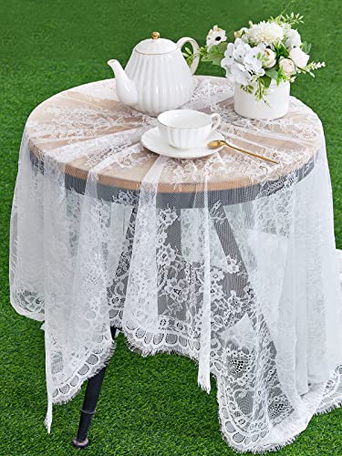 FanQiSi 60x120 Inches White Lace Tablecloth Rectangle Vintage Embroidered Lace Table Cover for Wedding Party Home Outdoor Fall Table Decorations - Image 5