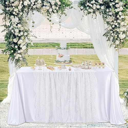 FanQiSi 60x120 Inches White Lace Tablecloth Rectangle Vintage Embroidered Lace Table Cover for Wedding Party Home Outdoor Fall Table Decorations - Image 2