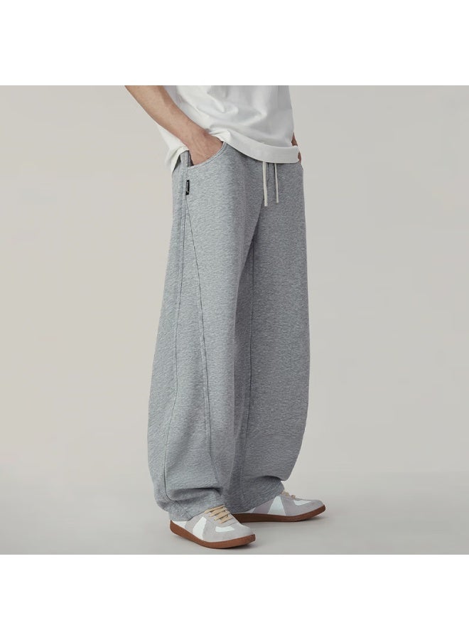 Homlean American-style Curved Knife Casual Pants For Men, Autumn Versatile Heightening Loose Draping Wide-leg Trousers Hk88 Light Gray 2XL