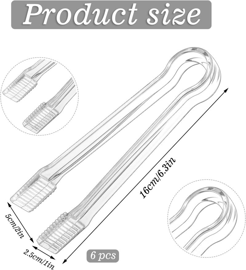 SUMAJU 6 PCS Clear Plastic Serving Tongs, 6.3 Inch Mini Serving Utensils Plastic Tongs Ice Tongs for Buffet Bar Kitchen BBQ Appetizers Pastries Christmas Party - Image 2