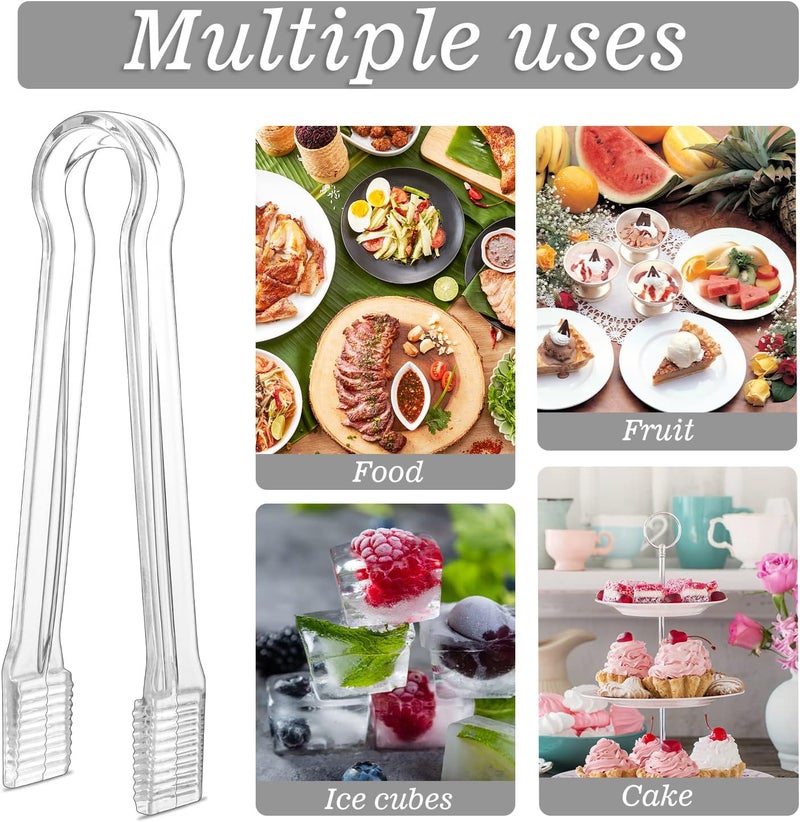 SUMAJU 6 PCS Clear Plastic Serving Tongs, 6.3 Inch Mini Serving Utensils Plastic Tongs Ice Tongs for Buffet Bar Kitchen BBQ Appetizers Pastries Christmas Party - Image 3