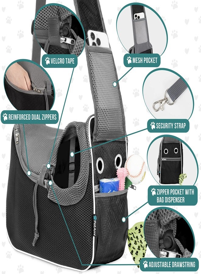 PetAmi Dog Sling Carrier for Small Dogs Under 10 lbs, Hands Free Crossbody Puppy Cat Carrier for Travel with Breathable Mesh, Padded Strap, Removable Sherpa Bed, Pockets & Poop Bag Dispenser, Black - Image 3