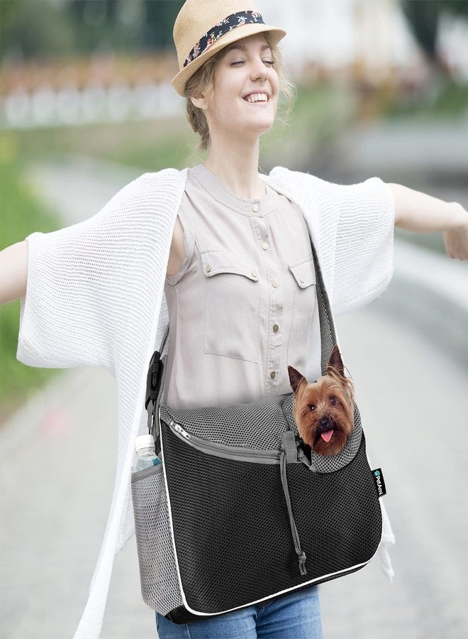 PetAmi Dog Sling Carrier for Small Dogs Under 10 lbs, Hands Free Crossbody Puppy Cat Carrier for Travel with Breathable Mesh, Padded Strap, Removable Sherpa Bed, Pockets & Poop Bag Dispenser, Black - Image 5