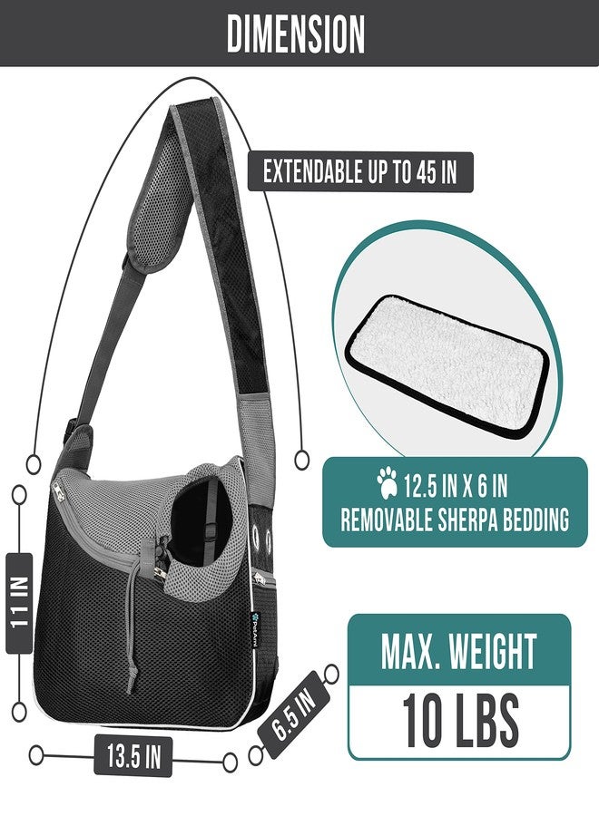 PetAmi Dog Sling Carrier for Small Dogs Under 10 lbs, Hands Free Crossbody Puppy Cat Carrier for Travel with Breathable Mesh, Padded Strap, Removable Sherpa Bed, Pockets & Poop Bag Dispenser, Black - Image 2