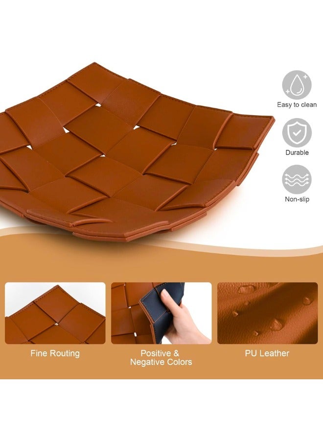 Chase Up Valet Tray Desktop Storage Organizer for Men, PU Leather Key Holder Bowl for Entryway Table Bedside Nightstand Desk, Catchall Organizer Tray for Wallet, Watch, Key, Phone, Jewelry, Brown & Black - Image 2