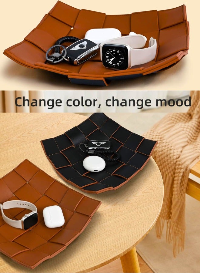 Chase Up Valet Tray Desktop Storage Organizer for Men, PU Leather Key Holder Bowl for Entryway Table Bedside Nightstand Desk, Catchall Organizer Tray for Wallet, Watch, Key, Phone, Jewelry, Brown & Black - Image 3