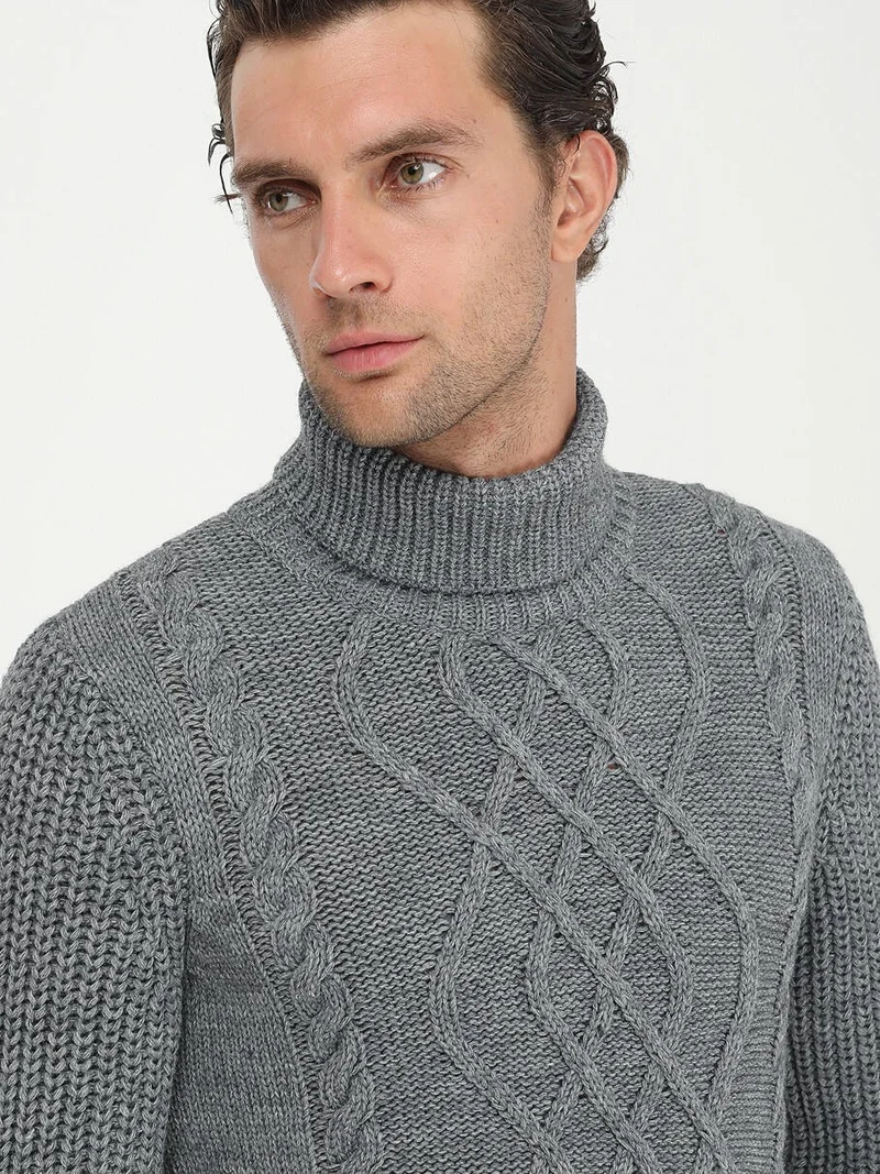 Kip Gray Full Turtleneck Patterned Wool Blend Knitwear