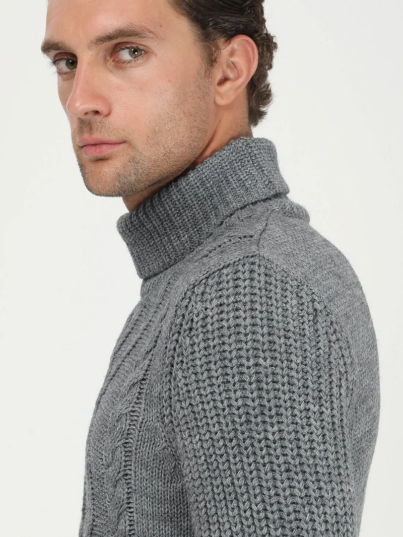 Kip Gray Full Turtleneck Patterned Wool Blend Knitwear