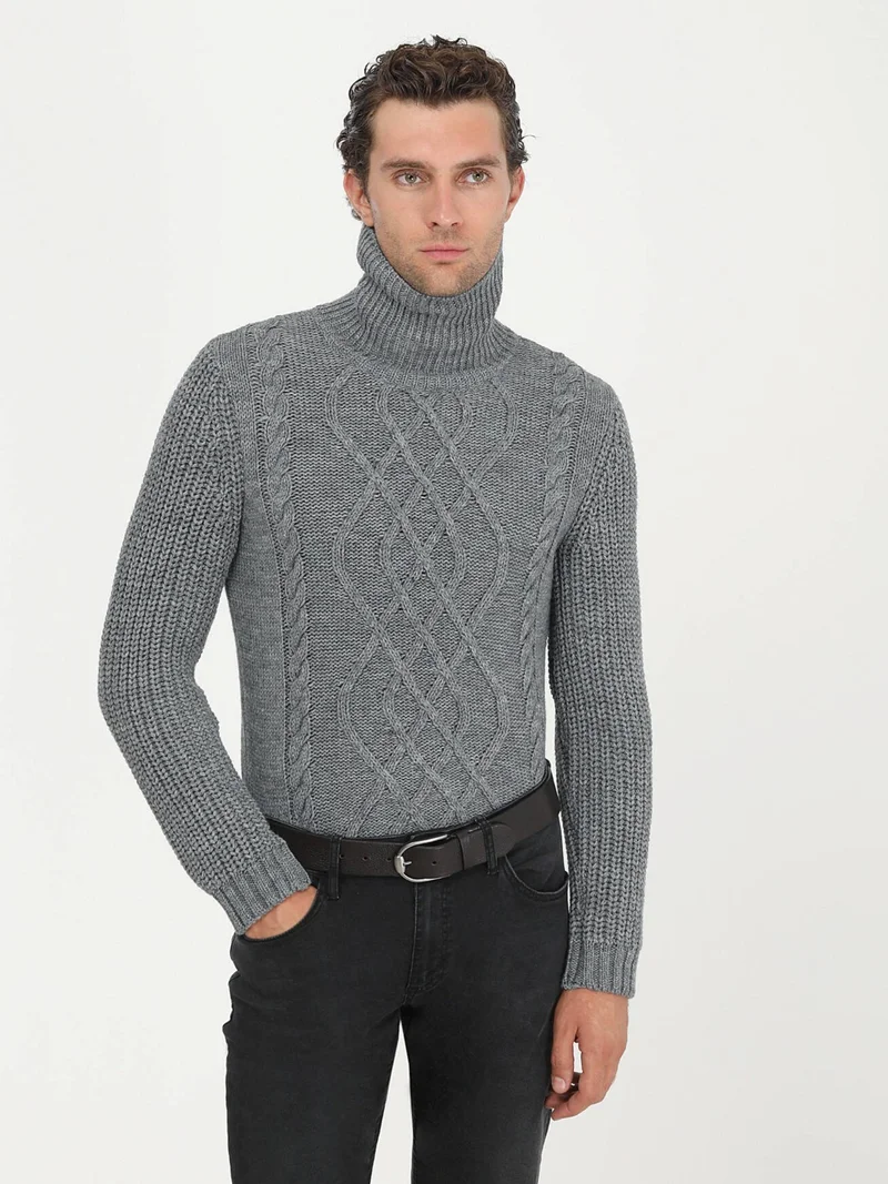 Kip Gray Full Turtleneck Patterned Wool Blend Knitwear