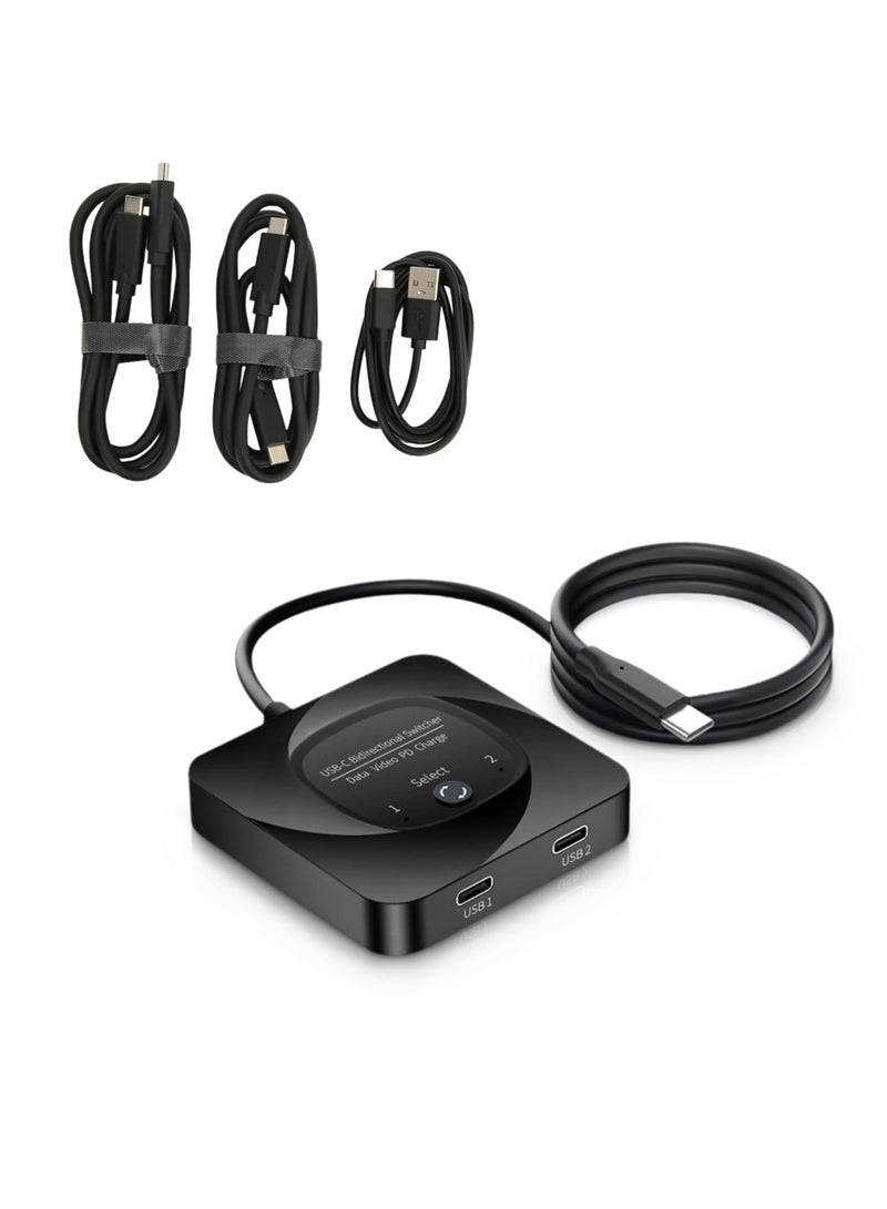 USB C Switch, USB C Switch BiDirection 2 in 1 Out 8K 60Hz HD Type C Switch Selector, 10Gbps Data Transfer PD 100W Power Delivery Share Monitor Switch Selector with Power Indicator for PC - Image 1
