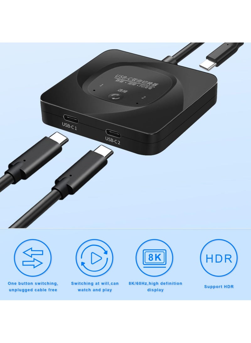 USB C Switch, USB C Switch BiDirection 2 in 1 Out 8K 60Hz HD Type C Switch Selector, 10Gbps Data Transfer PD 100W Power Delivery Share Monitor Switch Selector with Power Indicator for PC - Image 3