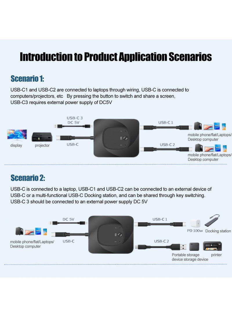 USB C Switch, USB C Switch BiDirection 2 in 1 Out 8K 60Hz HD Type C Switch Selector, 10Gbps Data Transfer PD 100W Power Delivery Share Monitor Switch Selector with Power Indicator for PC - Image 4