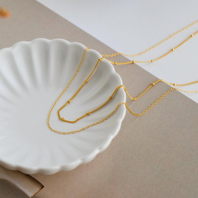 Tewiky Gold Necklace for Women, 14k Gold Plated Layered Satellite Chain Necklace Dainty Gold Choker Necklaces Simple Layering Beaded Necklaces Aesthetic Gold Jewelry for Women - Image 5