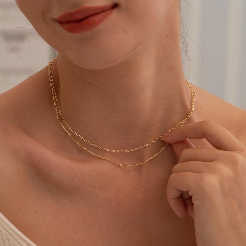 Tewiky Gold Necklace for Women, 14k Gold Plated Layered Satellite Chain Necklace Dainty Gold Choker Necklaces Simple Layering Beaded Necklaces Aesthetic Gold Jewelry for Women - Image 4