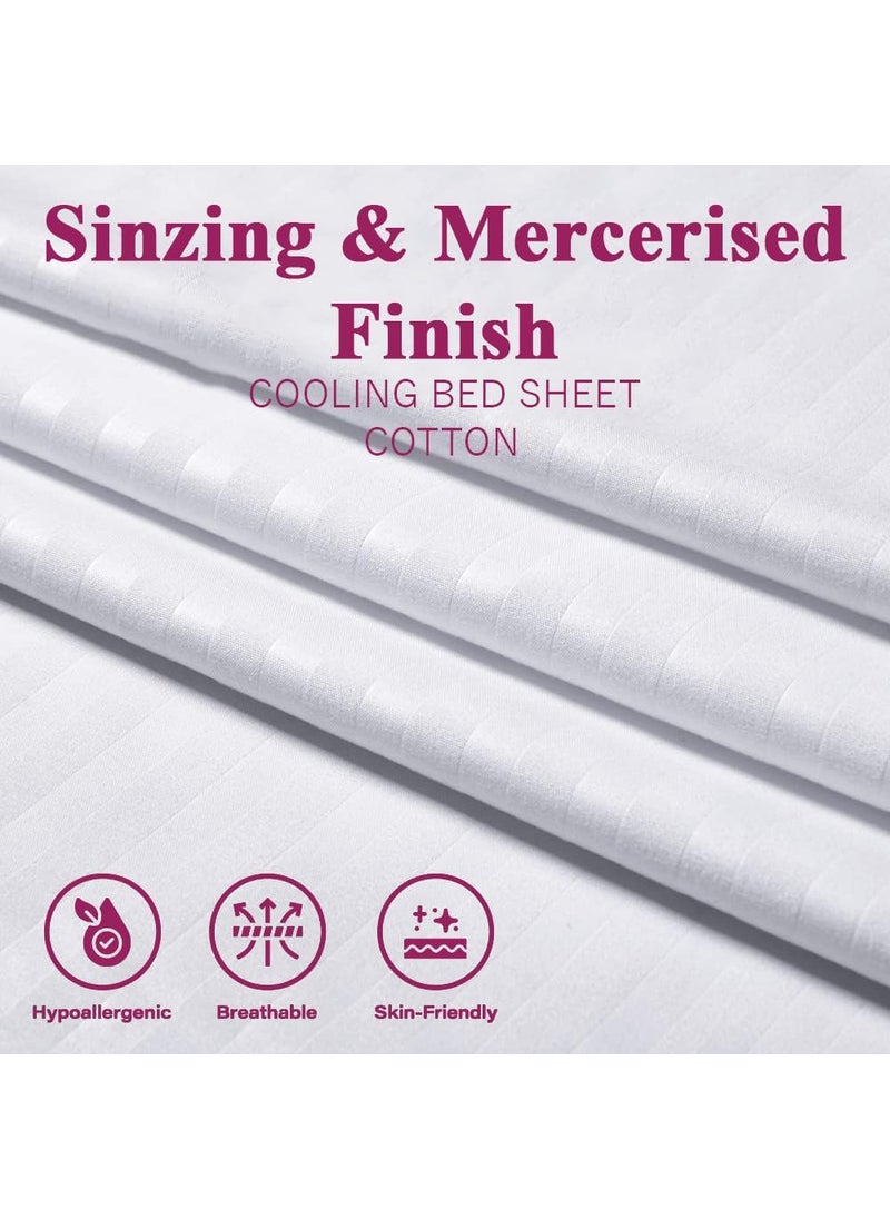 Bombay Dyeing Bombay Dyeing 210 Thread Count Cotton Satin Stripe King Size Bedsheet, 274cm x 274cm, White  - Image 4