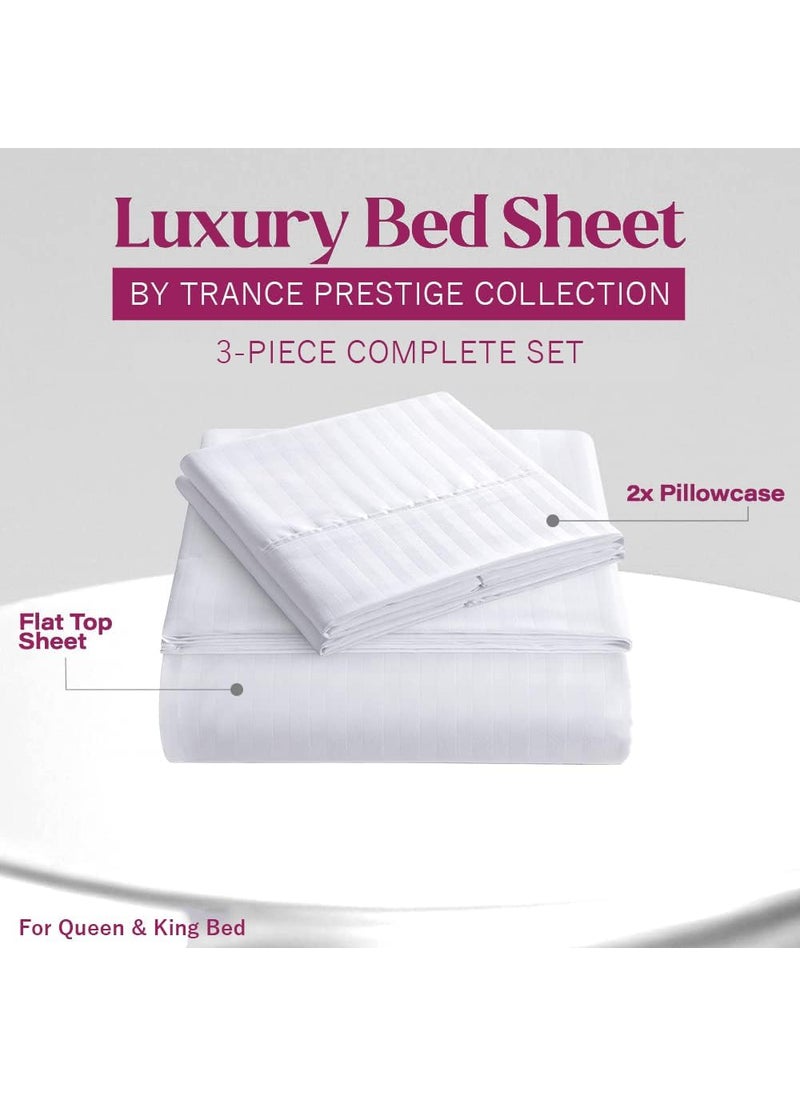 Bombay Dyeing Bombay Dyeing 210 Thread Count Cotton Satin Stripe King Size Bedsheet, 274cm x 274cm, White  - Image 3