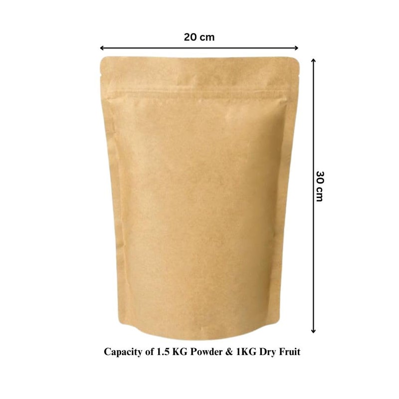 Deera DEERA Stand Up Ziplock Reusable Airtight Kraft Paper Storage Pouch Brown 200mmX300mmPack of 25  - Image 2