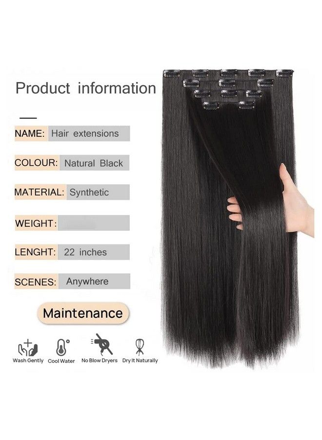 PRAVRAJYA باروكة شعر كاملة للنساء بطول 22 بوصة من شعر صناعي طبيعي مستقيم باللون الأسود مع 5 مشابك باروكة رخيصة، كثيفة وغير متشابكة للنساء والفتيات (1B أسود) - Image 3