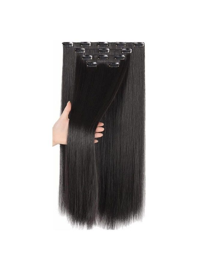 PRAVRAJYA باروكة شعر كاملة للنساء بطول 22 بوصة من شعر صناعي طبيعي مستقيم باللون الأسود مع 5 مشابك باروكة رخيصة، كثيفة وغير متشابكة للنساء والفتيات (1B أسود) - Image 1