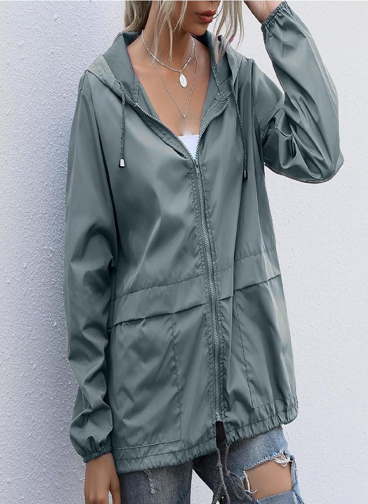 Eckek - Women Hooded Waterproof Zipper Windproof Waterproof Raincoat Jacket - Image 1