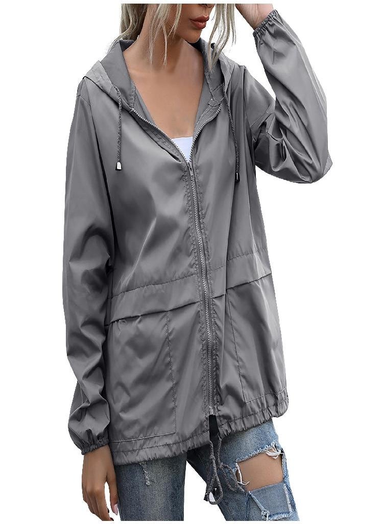 Eckek - Women Hooded Waterproof Zipper Windproof Waterproof Raincoat Jacket - Image 1