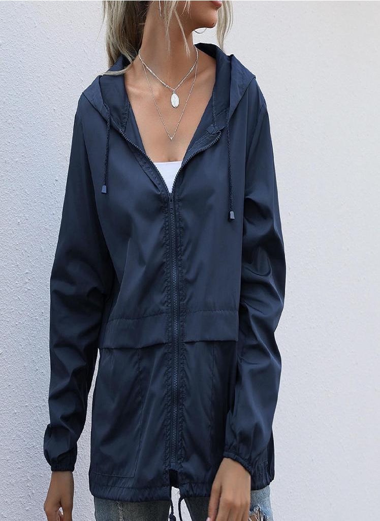 Eckek - Women Hooded Waterproof Zipper Windproof Waterproof Raincoat Jacket - Image 1